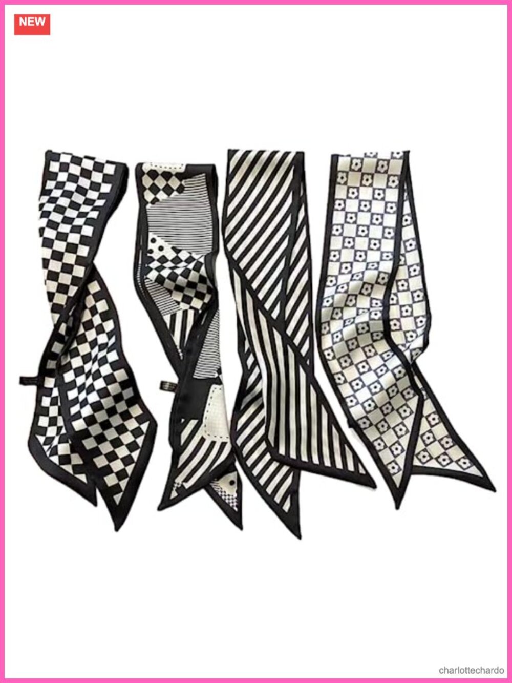 Imitation Silk Scarf 4 Pack Hair Neck Handbag Boho Women Fashion